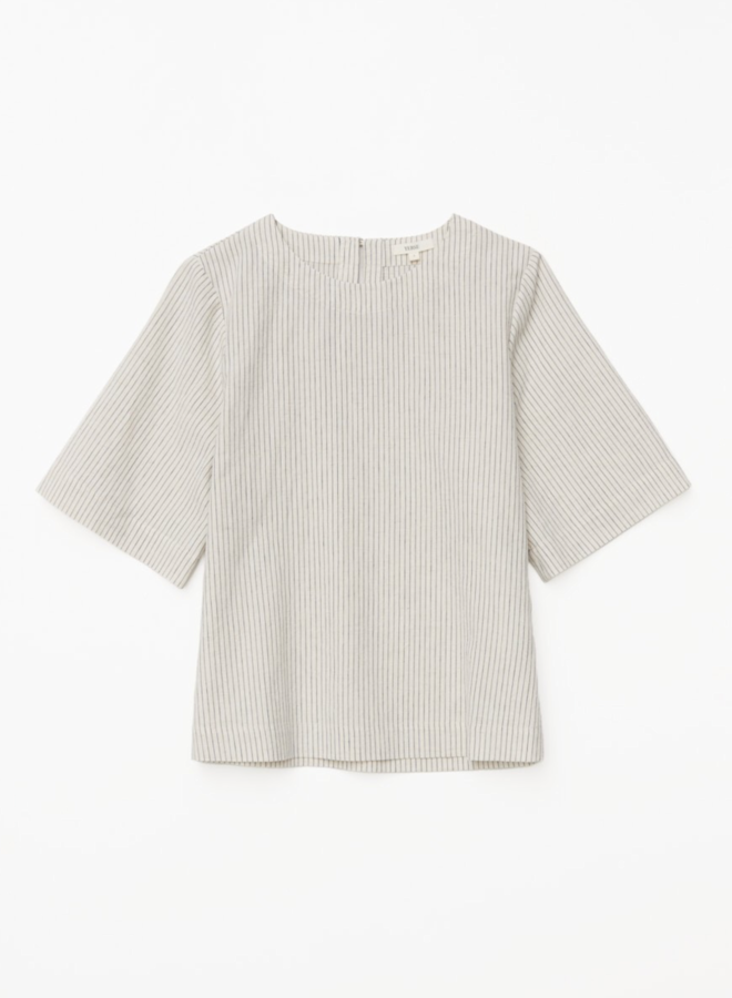 Blouse Yerse Ava à col rond écrue rayée bleu marine