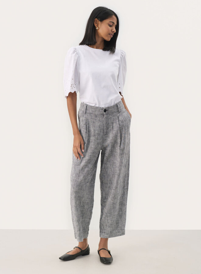 Pantalon Part Two Nettas à plis en mélange de lin bleu marine mélange