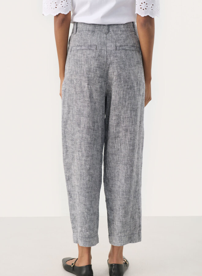 Pantalon Part Two Nettas à plis en mélange de lin bleu marine mélange