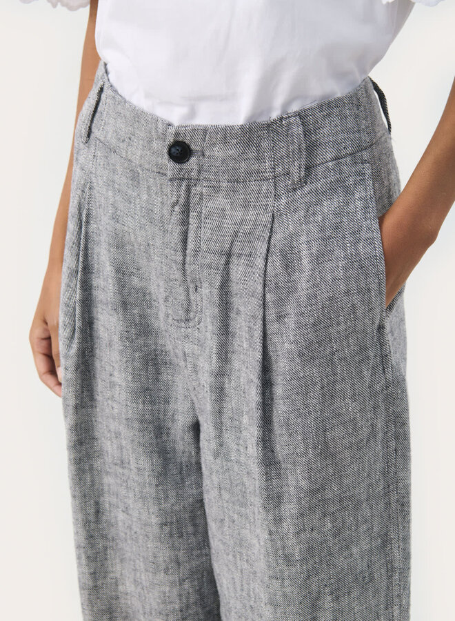 Pantalon Part Two Nettas à plis en mélange de lin bleu marine mélange