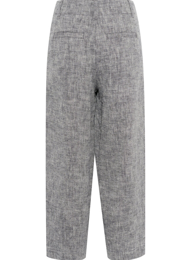 Pantalon Part Two Nettas à plis en mélange de lin bleu marine mélange