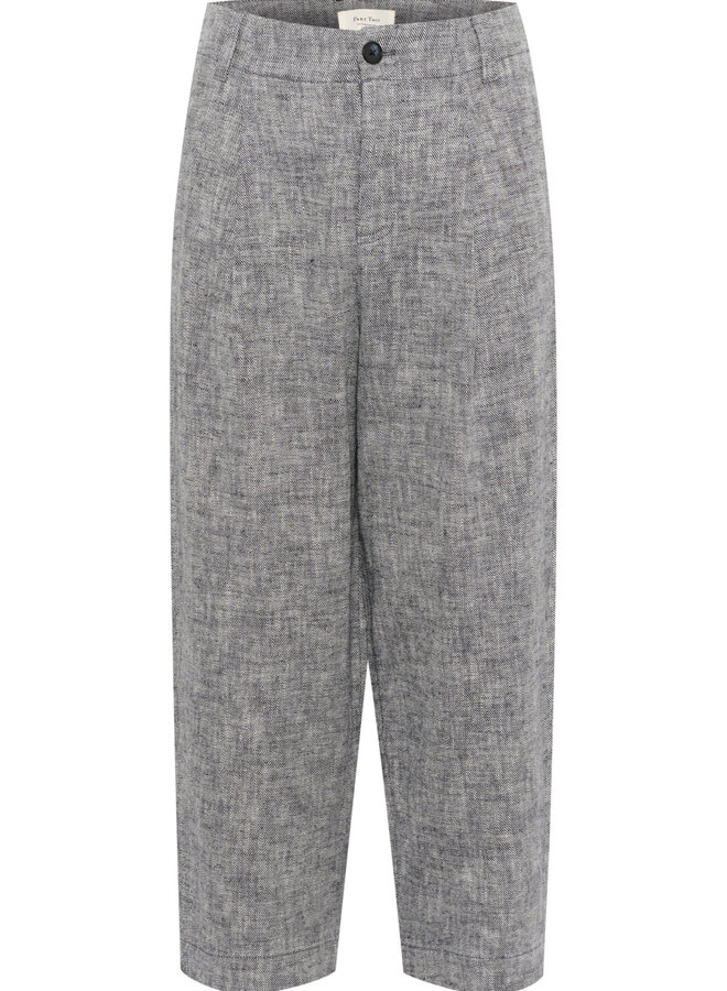 Pantalon Part Two Nettas à plis en mélange de lin bleu marine mélange