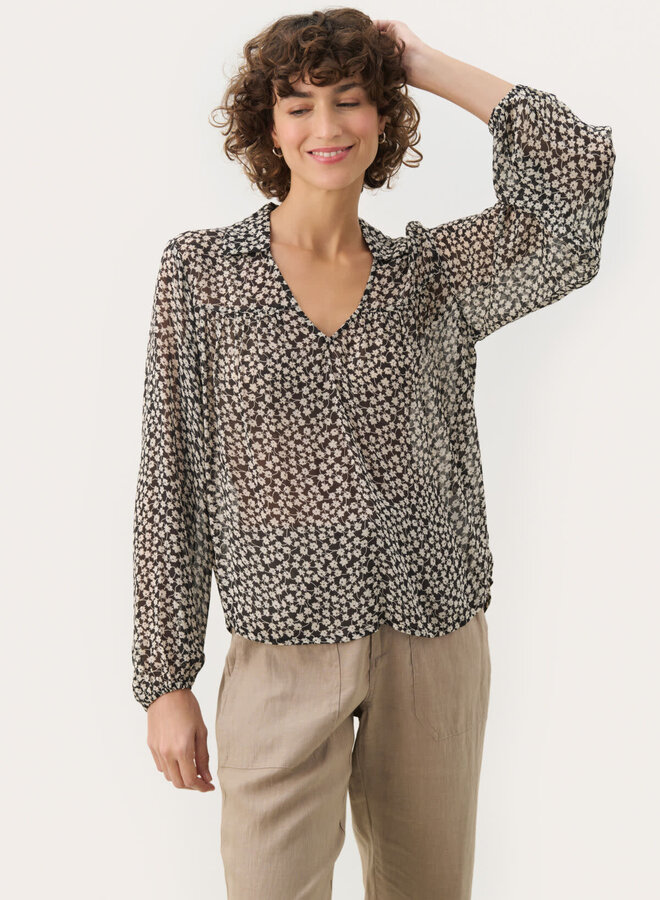 Blouse Part Two Nicholina noire fleurie écrue