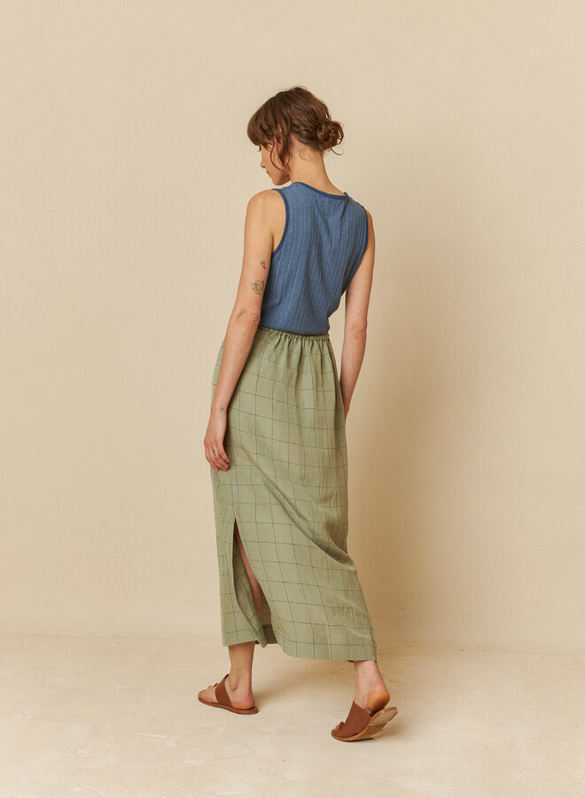 Jupe midi Indi & Cold à taille élastique vert sauge à carreaux