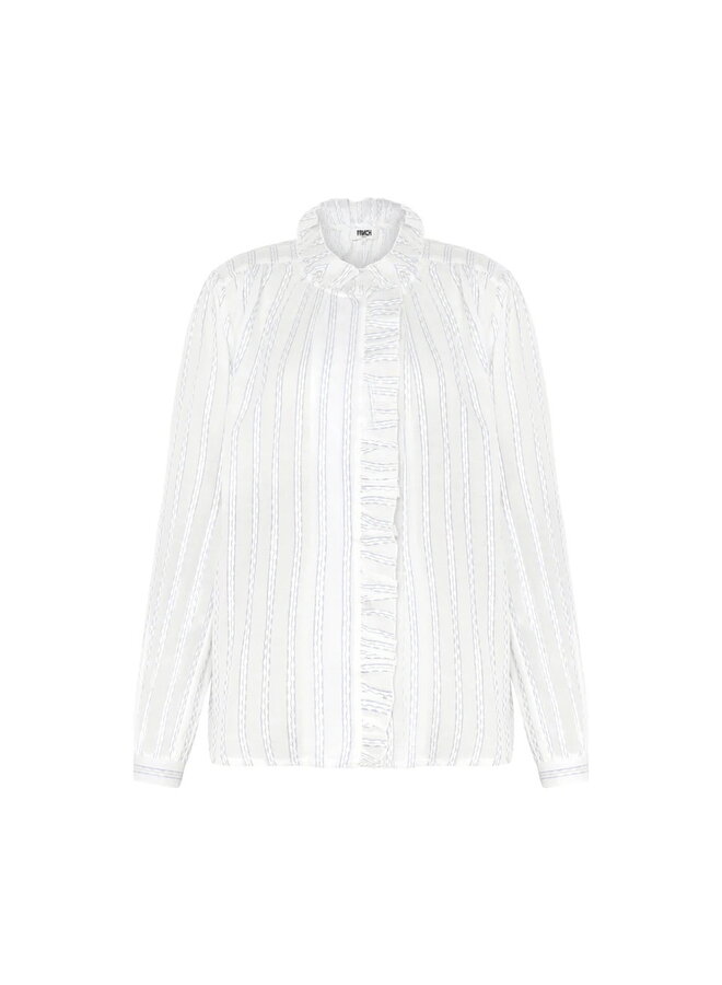 Blouse Frnch Paris à frison blanche rayée bleue