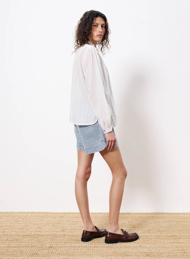 Blouse Frnch Paris à frison blanche rayée bleue