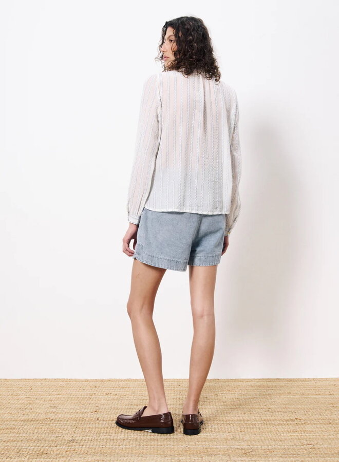 Blouse Frnch Paris à frison blanche rayée bleue