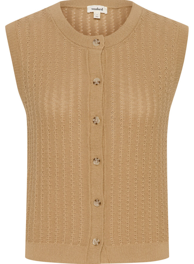 Gilet Soaked in luxury Susanna sans manches en pointelle camel