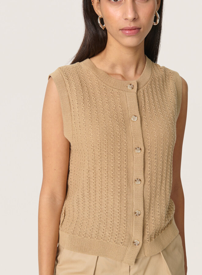 Gilet Soaked in luxury Susanna sans manches en pointelle camel