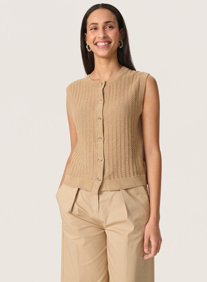 Gilet Soaked in luxury Susanna sans manches en pointelle camel