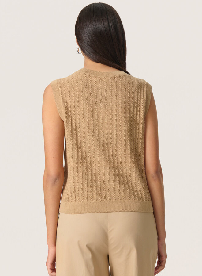 Gilet Soaked in luxury Susanna sans manches en pointelle camel