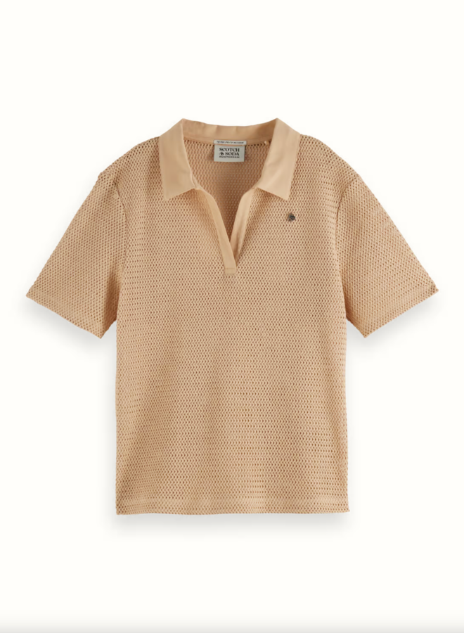 Tricot Scotch & Soda à col polo ajouré beige pâle