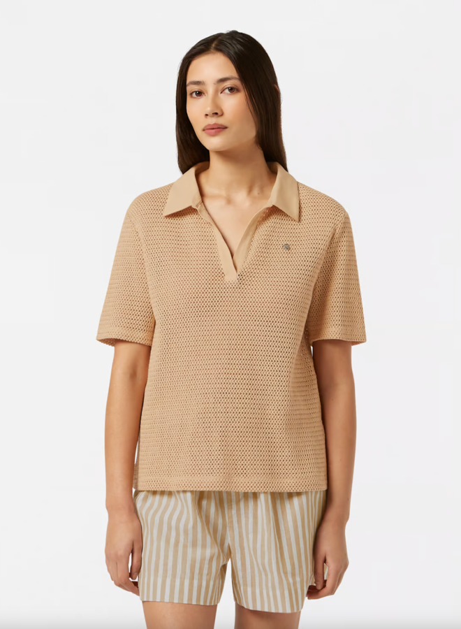Tricot Scotch & Soda à col polo ajouré beige pâle