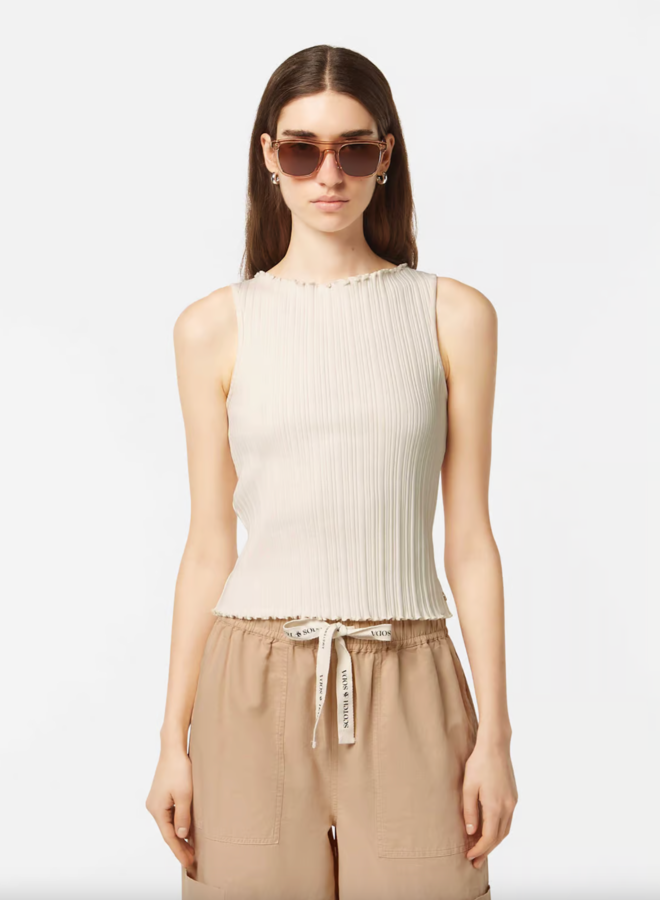 Camisole Scotch & Soda côtelée à col bateau écrue