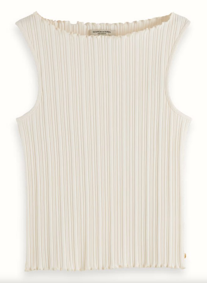 Camisole Scotch & Soda côtelée à col bateau écrue