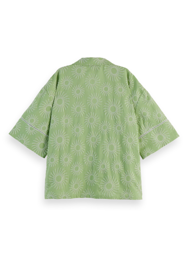 Chemise Scotch & Soda vert pistache brodée soleils écrus