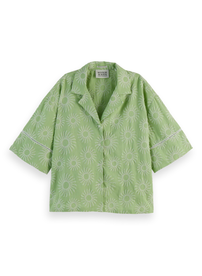 Chemise Scotch & Soda vert pistache brodée soleils écrus