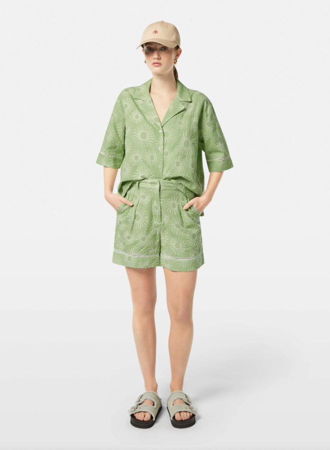 Chemise Scotch & Soda vert pistache brodée soleils écrus