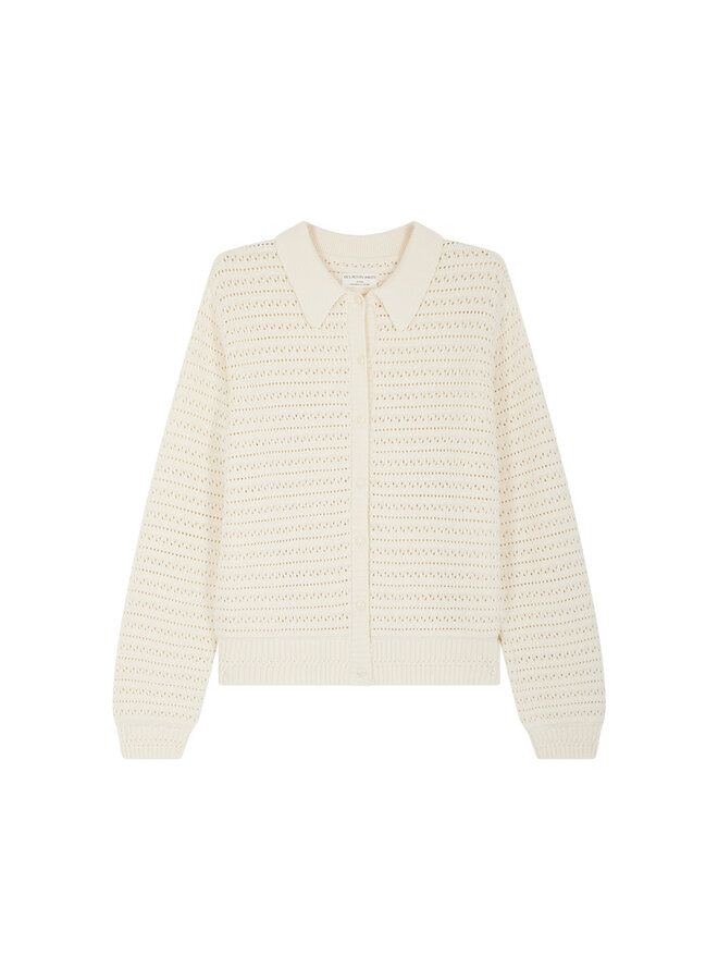 Tricot Des Petits Hauts Adrien à col polo en pointelle crème
