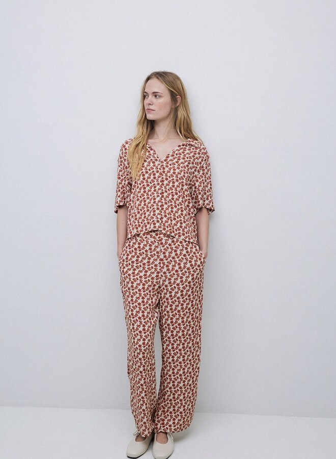 Pantalon Yerse Stella fleurie acajou & écrue