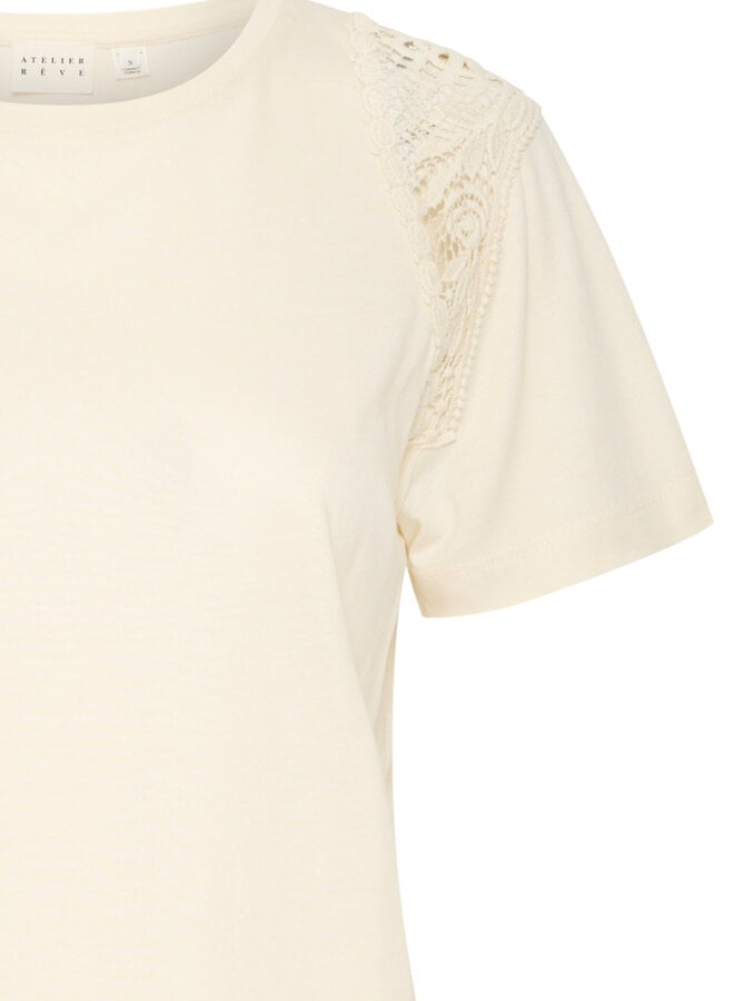 T-shirt Atelier Rêve Lena avec crochet aux épaules beige bouleau