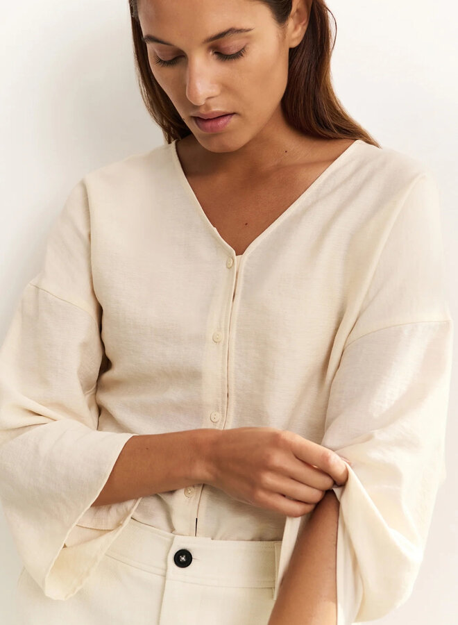 Blouse Yaya à col V beige naturel