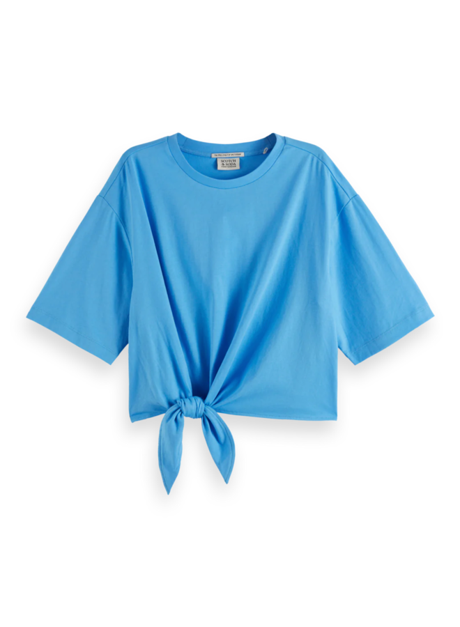 T-shirt Scotch & Soda noué au bas bleu aqua