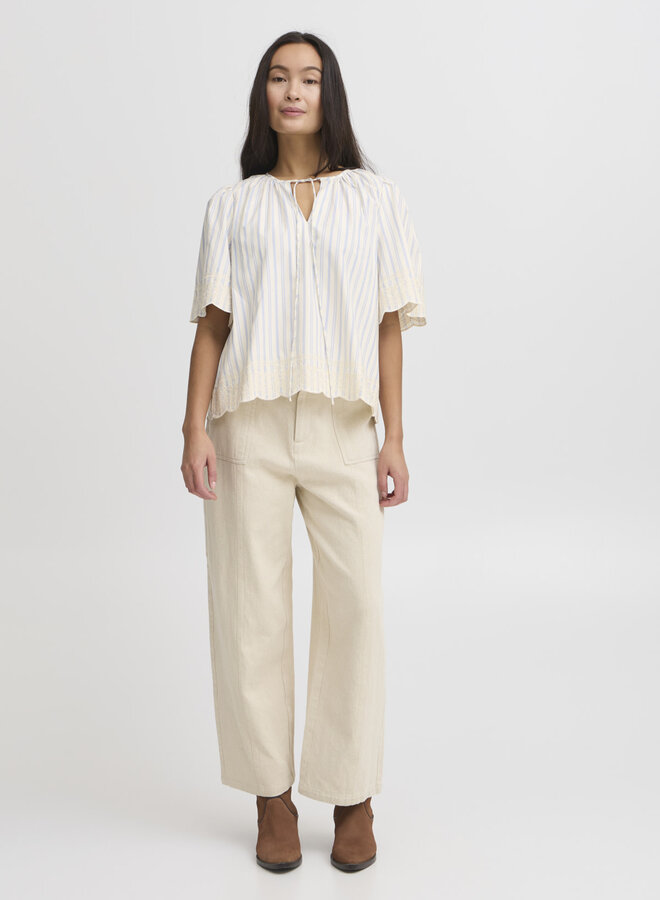Blouse Atelier Rêve Maja beige bouleau rayée bleu ciel