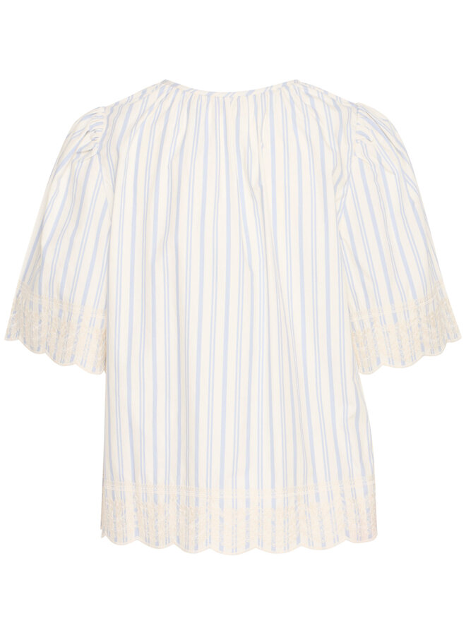 Blouse Atelier Rêve Maja beige bouleau rayée bleu ciel