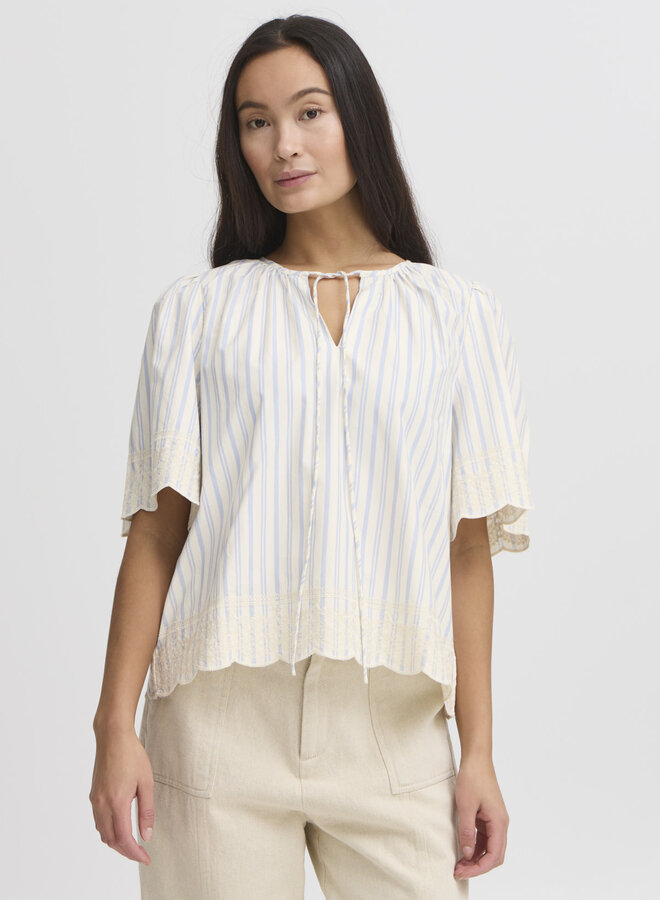 Blouse Atelier Rêve Maja beige bouleau rayée bleu ciel