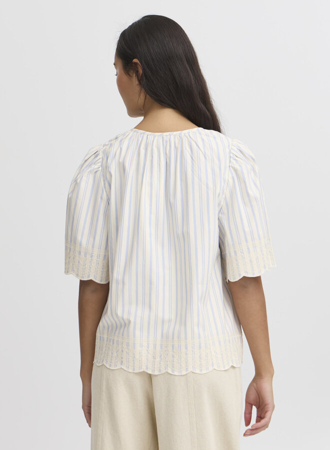 Blouse Atelier Rêve Maja beige bouleau rayée bleu ciel