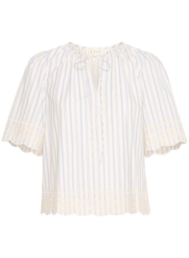 Blouse Atelier Rêve Maja beige bouleau rayée bleu ciel