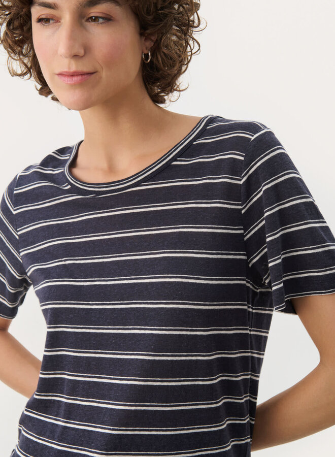 T-shirt Part Two Nacima à col rond bleu marine rayé