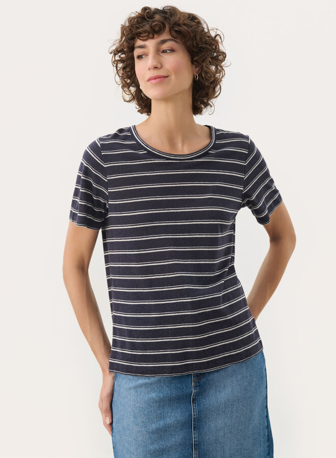 T-shirt Part Two Nacima à col rond bleu marine rayé