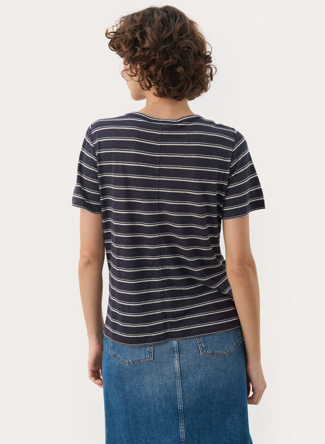 T-shirt Part Two Nacima à col rond bleu marine rayé