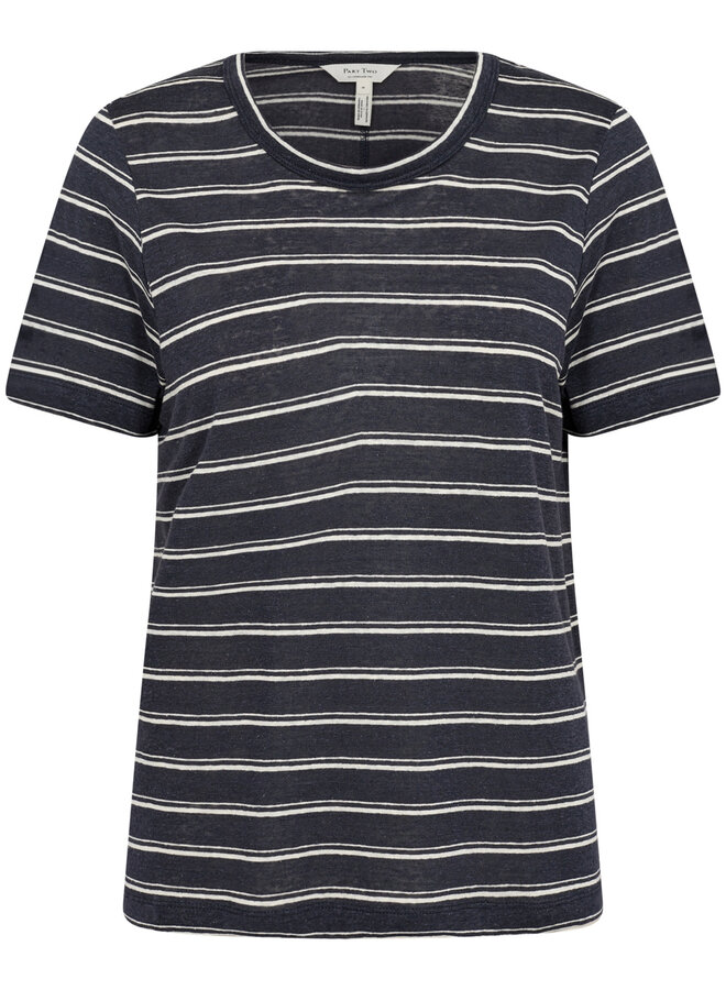 T-shirt Part Two Nacima à col rond bleu marine rayé