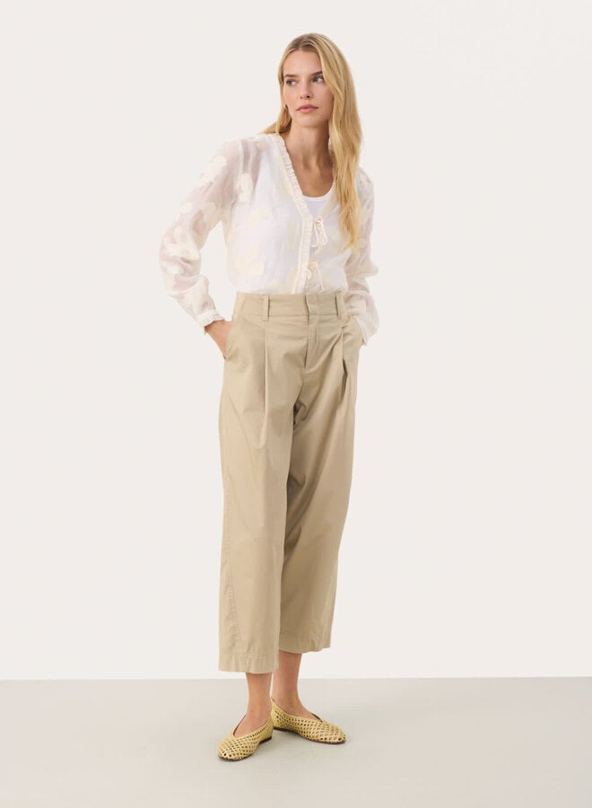 Pantalon Part Two Ramize à plis beige poivre blanc