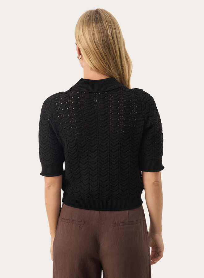 Cardigan Part Two Rhoda à col polo en crochet noir