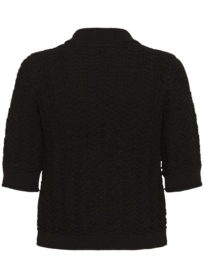 Cardigan Part Two Rhoda à col polo en crochet noir
