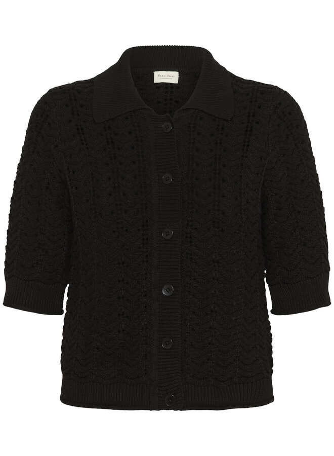 Cardigan Part Two Rhoda à col polo en crochet noir