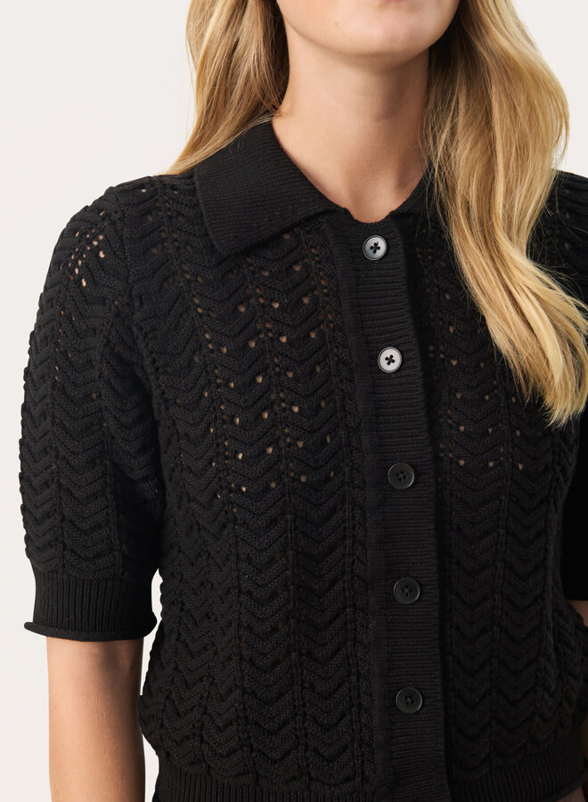 Cardigan Part Two Rhoda à col polo en crochet noir
