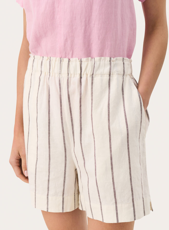 Short Part Two Rigge à taille élastique rayé écru & brun
