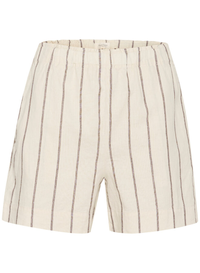 Short Part Two Rigge à taille élastique rayé écru & brun