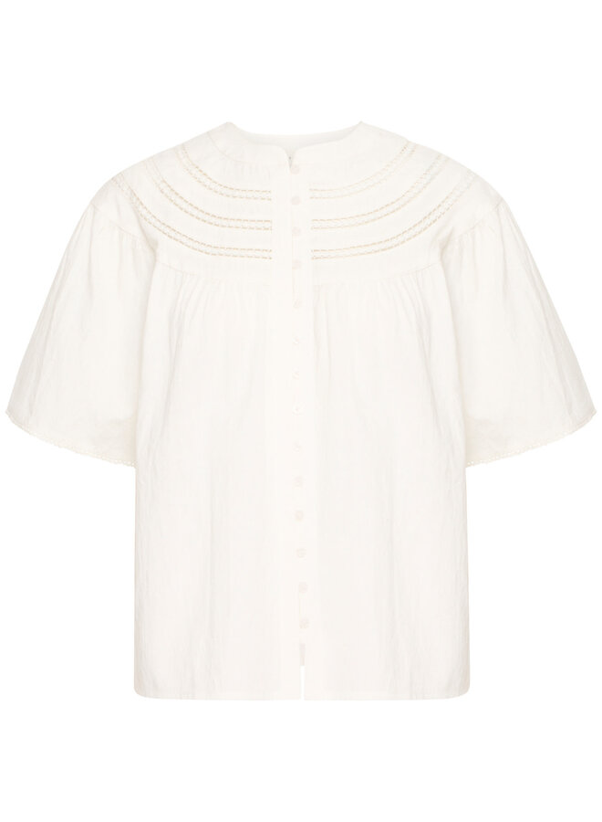 Blouse Atelier Rêve Brit  à col rond & insertions de crochets écrue