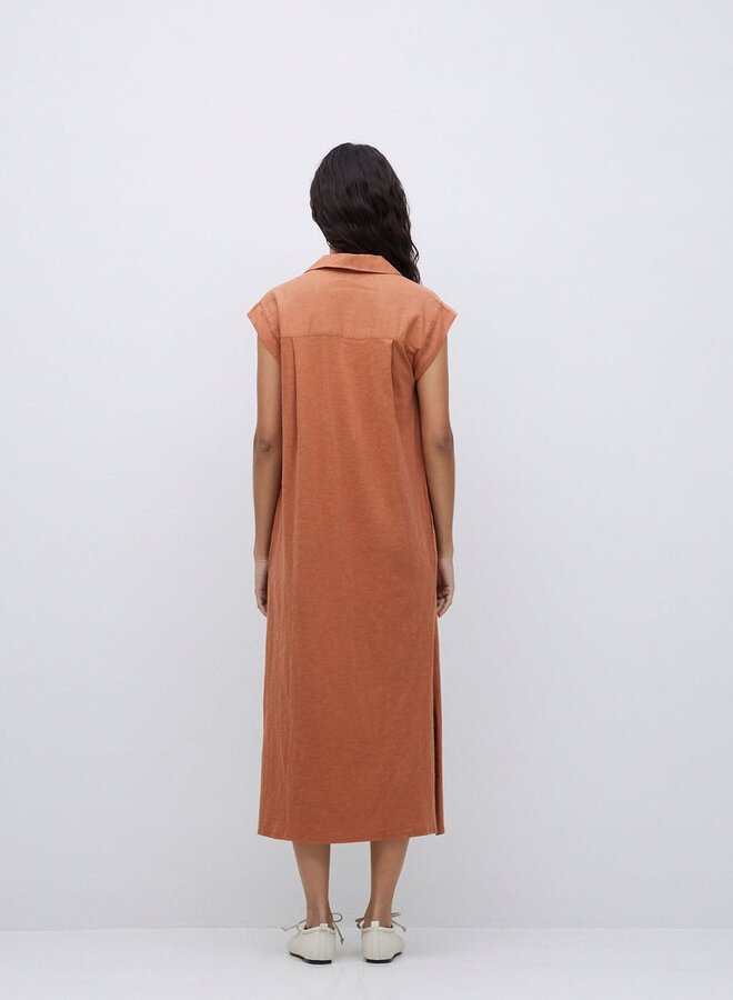 Robe longue Yerse Claudie à col polo acajou