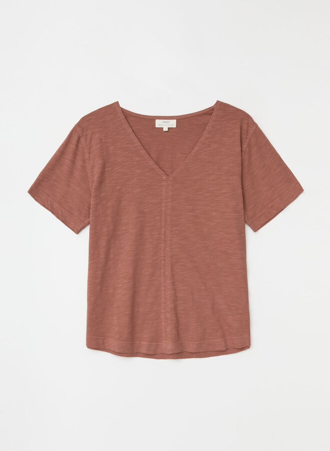 T-shirt Yerse O-Avoca à col V acajou
