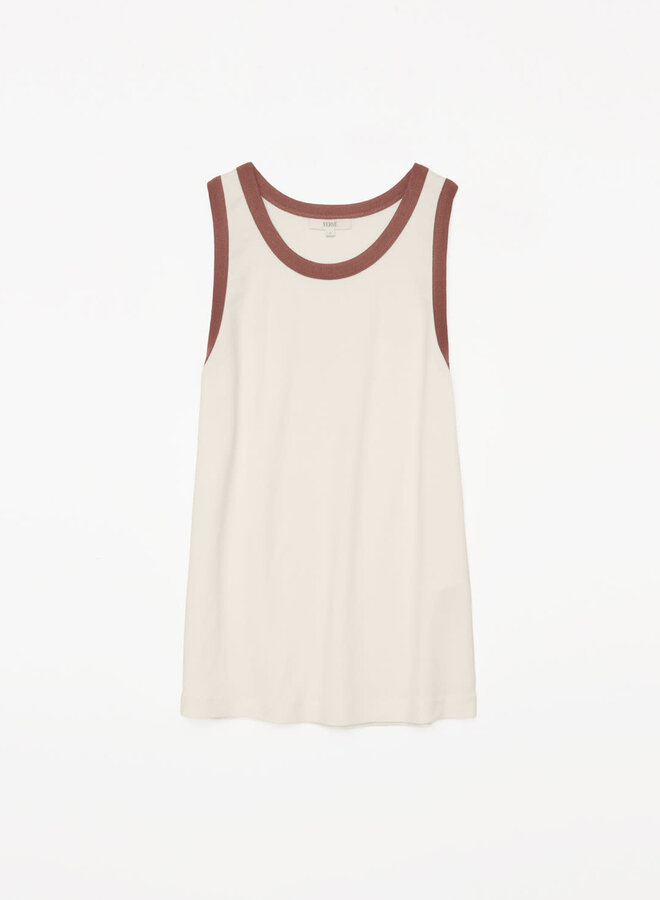 Camisole Yerse Corina écrue à bande au col acajou