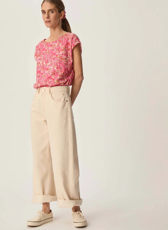 T-shirt Des Petits Hauts Kalabs fleuri rose bubble & vert basilic