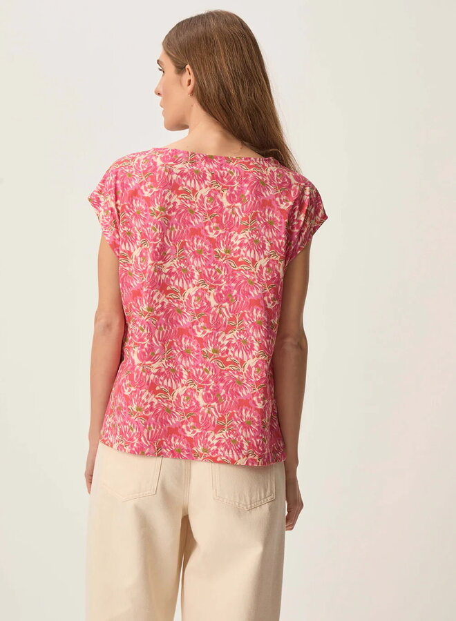 T-shirt Des Petits Hauts Kalabs fleuri rose bubble & vert basilic