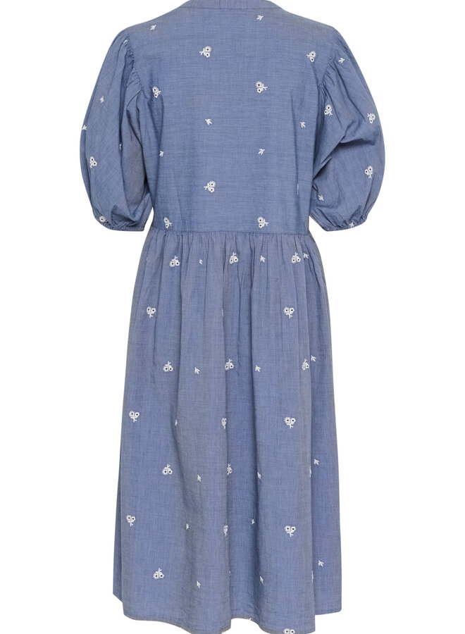 Robe Soaked in luxury Josie bleue chambray avec fleurs brodées